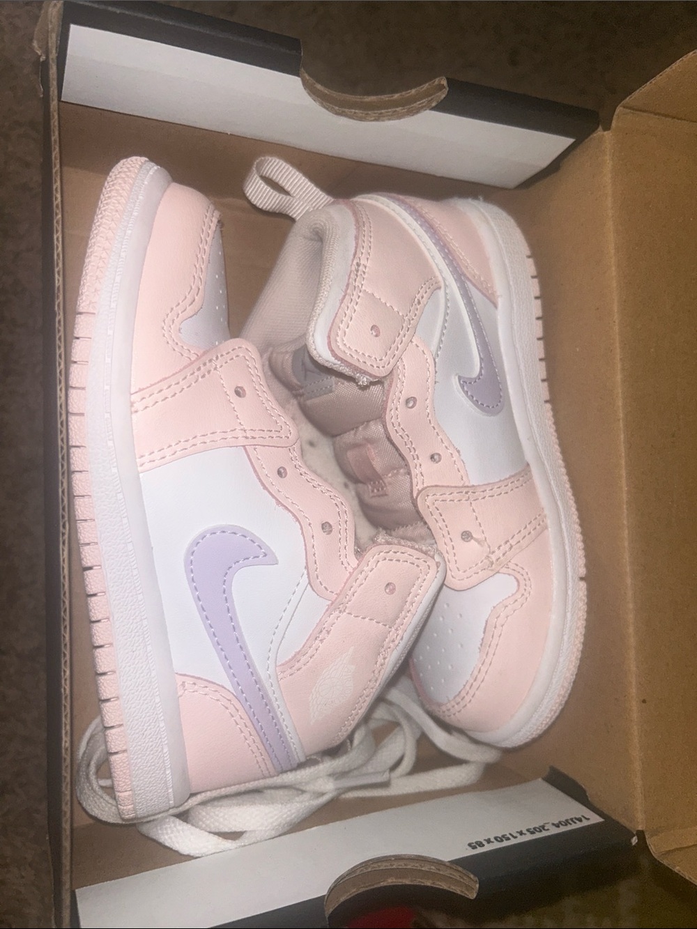 Jordan Kids High-Top Sneakers in White, Light Pink & Lavender